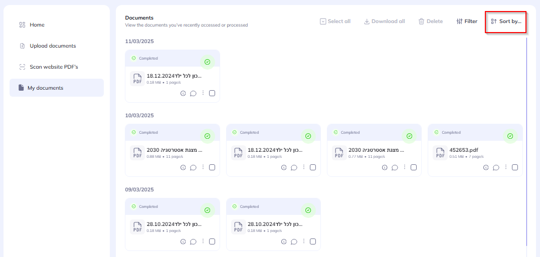 sort by dropdown menu