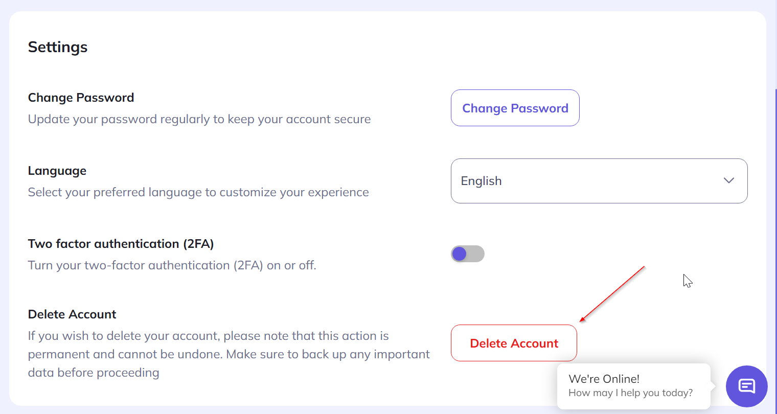 delete account button