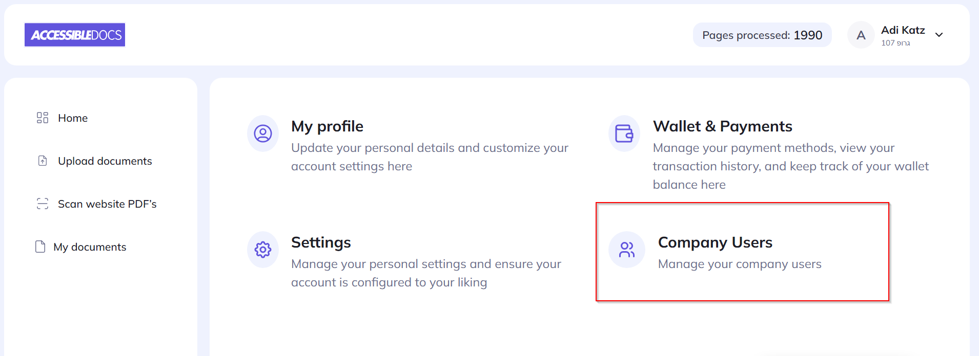 Company users section