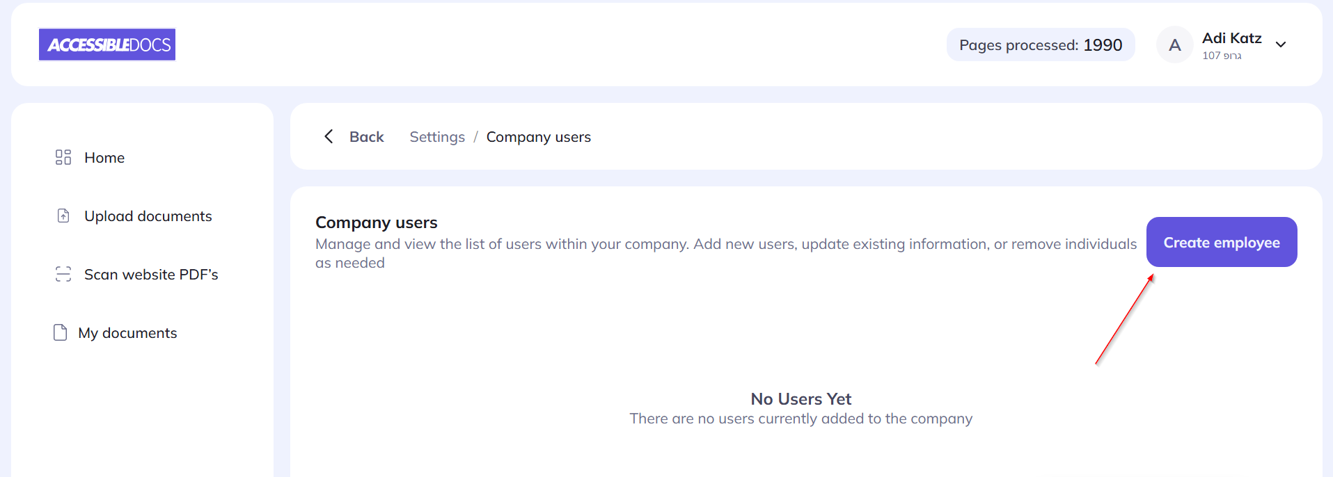 Create employee button