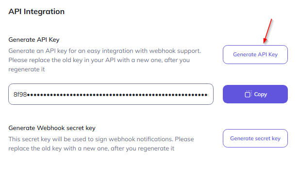 generate api key button