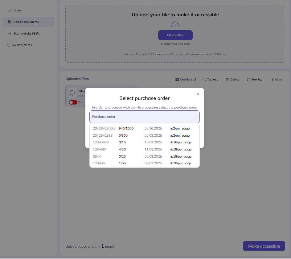 select purchase order window